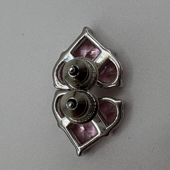 925 Sterling Silver Lab-Created Pink Sapphire Heart Halo Earrings - Picture 2 of 6